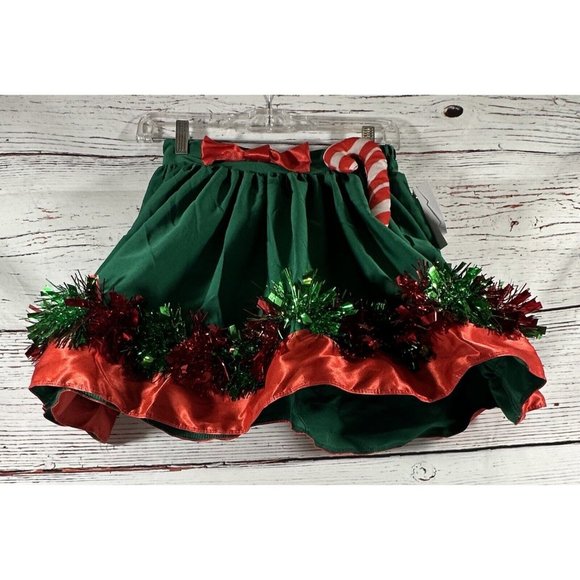 New Love & Let Love Candy Cane Skater Skirt Tinsel Trim Juniors Size XS Green - Picture 9 of 16
